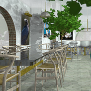 2D and 3D Colour Interior Design Visualisations | Mediterranean Restaurant with Wishbone Chairs