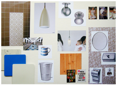 Moodboards for the makeover of this industrial space with a Dairy and milk theme