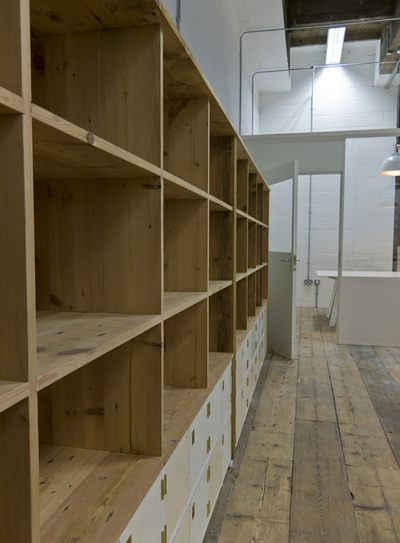 Bespoke pine and white shelving and cupboard units