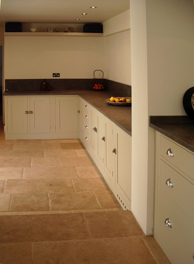 Shaker kitchen with limestone worktops in Crouch End, London, UK