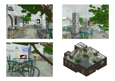 Detailed 3D drawing and renders of restaurant interior design