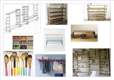 Mood board showing shelving concepts for boutique, lifestyle shop Search and Rescue in Stoke Newington, London