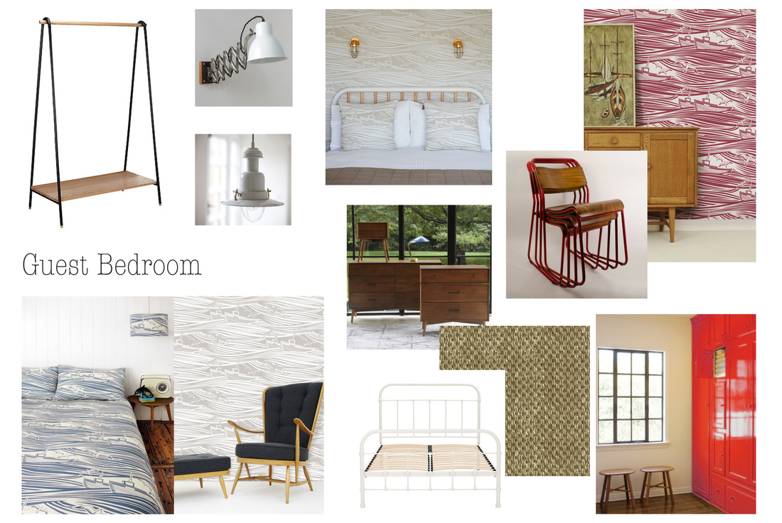 Online Interior Design Board for Nautical and Vintage Bedroom Design